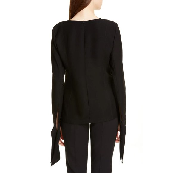 CAROLINA HERRERA Tie Cuff Crepe Blouse in Black - Size 12 - Picture 5 of 5
